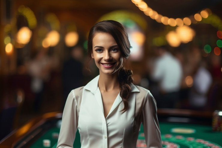 Studio dealer langsung winnertoto menampilkan meja blackjack dengan dealer profesional dan kamera multi-sudut